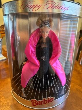 1998 Happy Holidays Barbie Black Gown&Hot Pink Cape Holiday Doll
PRICE IS FIRM!